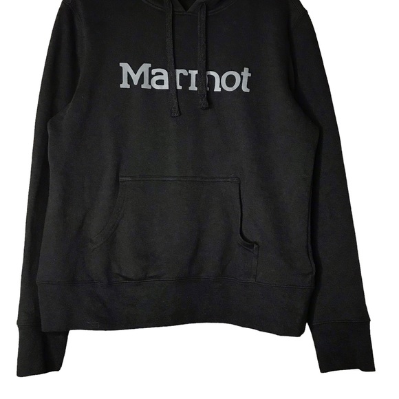 Marmot Black Pullover Hoodie Branded Grey Spellout Outdoors Cotton Blend Large - Picture 6 of 11